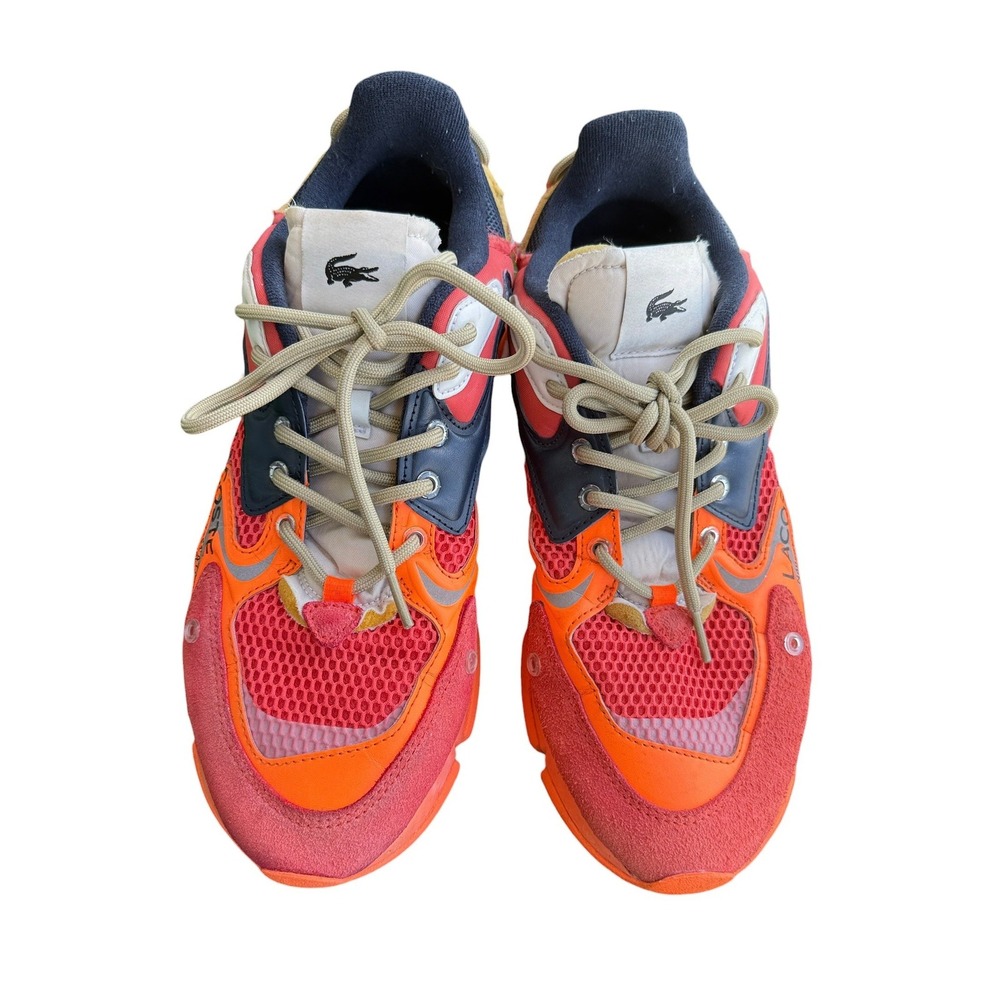 Lacoste L003 Neo Sneakers Mens 12 Orange Red Mesh Suede Runner Shoes Casual EUC - Picture 6 of 8